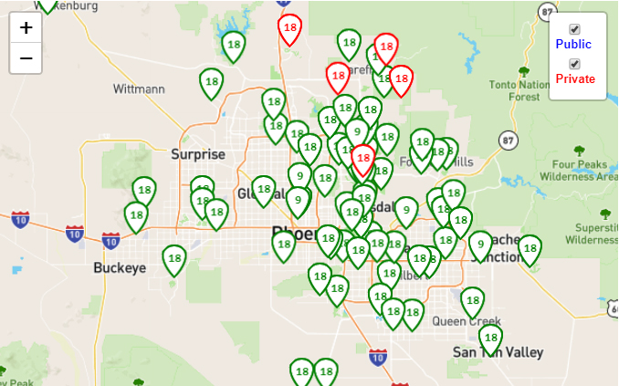 Intreractive zoomable map of golf courses